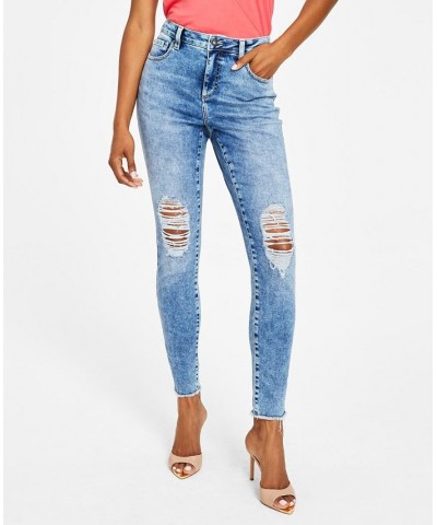 Women's Mid-Rise Destructed Skinny Jeans Medium Indigo $27.40 Jeans