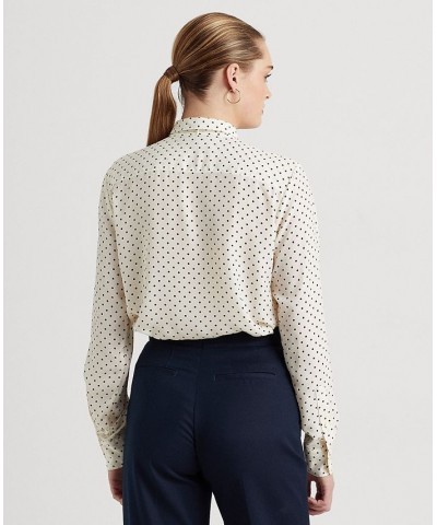 Women's Polka-Dot Tie-Neck Crepe Shirt Ivory/Cream $45.90 Tops