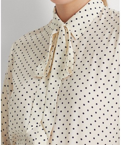 Women's Polka-Dot Tie-Neck Crepe Shirt Ivory/Cream $45.90 Tops