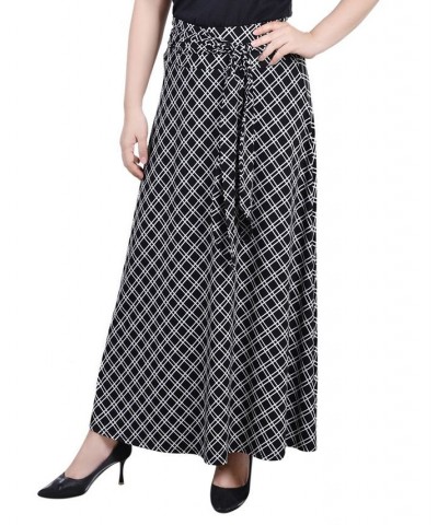 Women's Missy Maxi Skirt with Sash Waist Tie Black White Diamond $17.60 Skirts