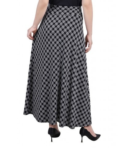 Women's Missy Maxi Skirt with Sash Waist Tie Black White Diamond $17.60 Skirts