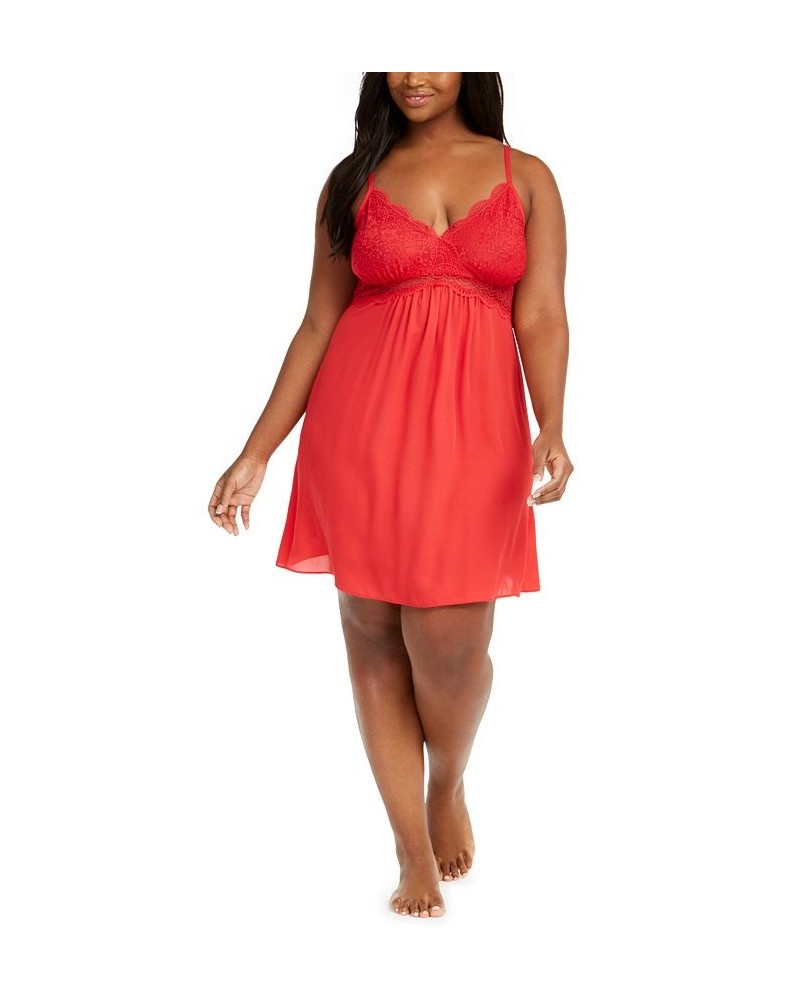 Plus Size Lace Chiffon Nightgown Red $12.58 Sleepwear