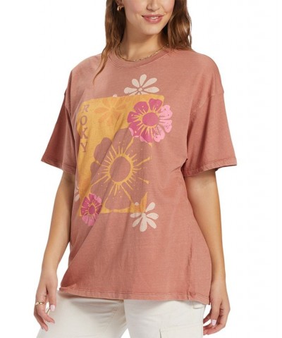 Juniors' Floral Graphic Crewneck Cotton T-Shirt Cedar Wood $23.50 Tops