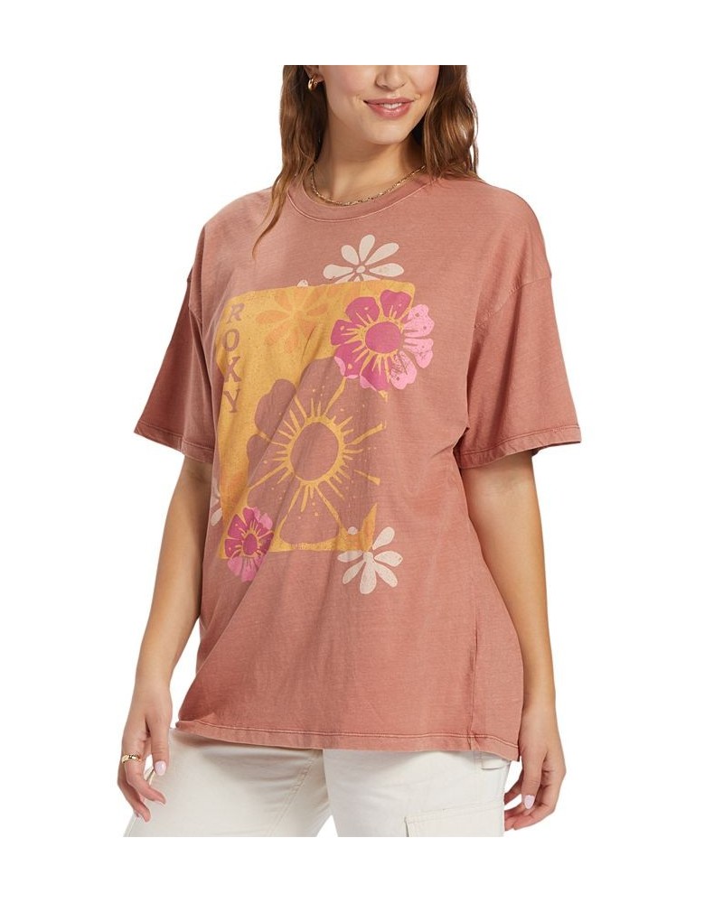 Juniors' Floral Graphic Crewneck Cotton T-Shirt Cedar Wood $23.50 Tops