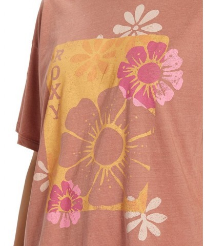 Juniors' Floral Graphic Crewneck Cotton T-Shirt Cedar Wood $23.50 Tops