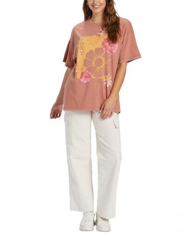 Juniors' Floral Graphic Crewneck Cotton T-Shirt Cedar Wood $23.50 Tops