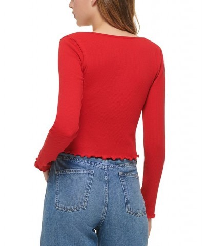 Women's Square-Neck Lettuce-Edge Top Red $25.26 Tops