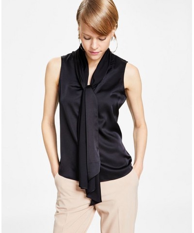 Women's Sleeveless Bow-Tie Blouse Black $23.39 Tops