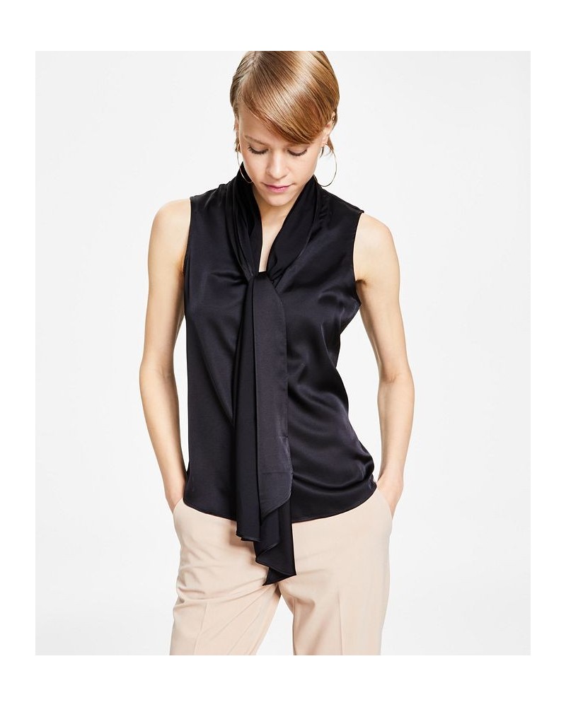 Women's Sleeveless Bow-Tie Blouse Black $23.39 Tops