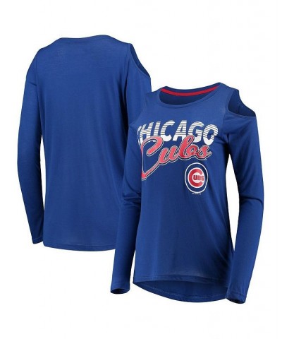 Women's Royal Chicago Cubs Crackerjack Cold Shoulder Long Sleeve T-shirt Royal $28.59 Tops