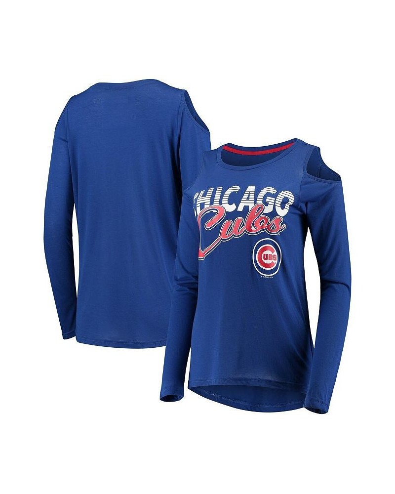 Women's Royal Chicago Cubs Crackerjack Cold Shoulder Long Sleeve T-shirt Royal $28.59 Tops