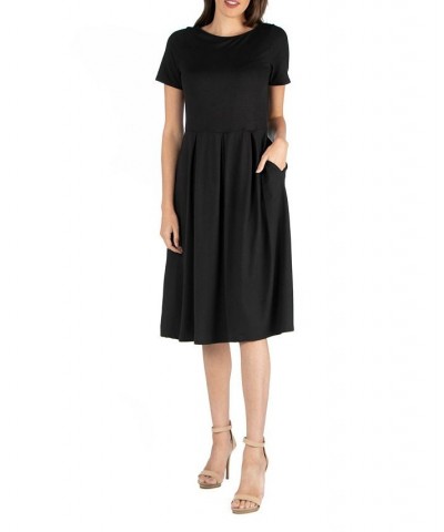 Midi Dress with Short Sleeves and Pocket Detail Black $25.19 Dresses