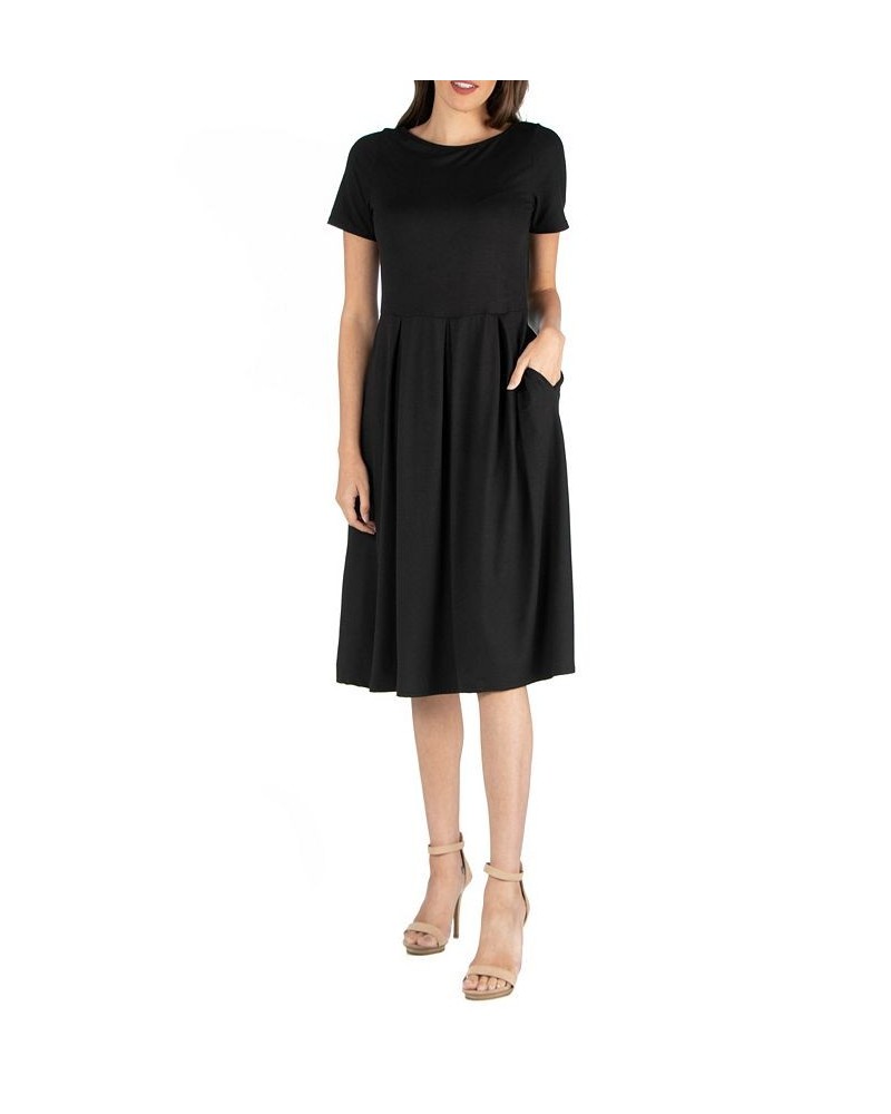 Midi Dress with Short Sleeves and Pocket Detail Black $25.19 Dresses