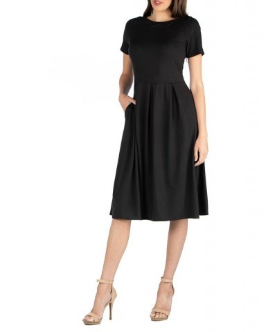 Midi Dress with Short Sleeves and Pocket Detail Black $25.19 Dresses