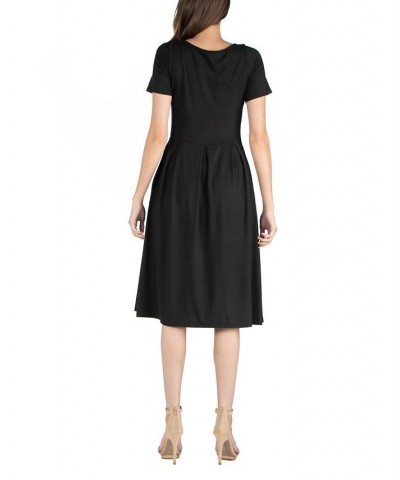 Midi Dress with Short Sleeves and Pocket Detail Black $25.19 Dresses