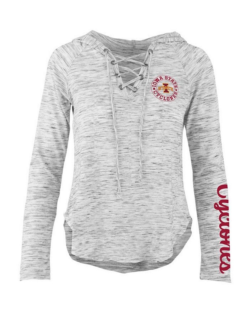 Women's Iowa State Cyclones Spacedye Lace Up Long Sleeve T-Shirt Gray $32.44 Tops