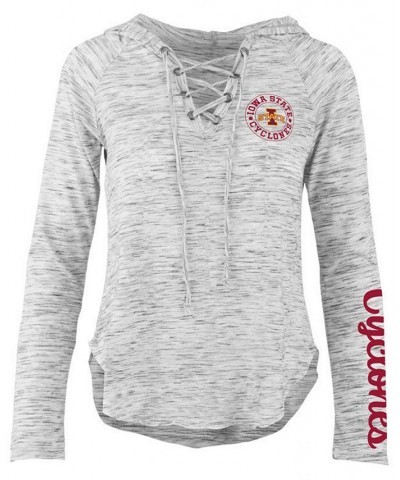 Women's Iowa State Cyclones Spacedye Lace Up Long Sleeve T-Shirt Gray $32.44 Tops