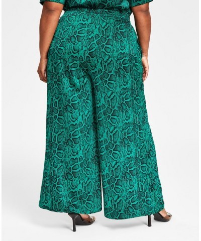 Trendy Plus Size Printed Satin Wide-Leg Pants Green Snake $23.26 Pants