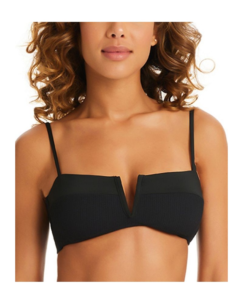 Women's Solid Sandbar V-Wire Tie-Back Bikini Top Black $30.00 Swimsuits