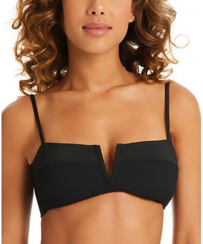 Women's Solid Sandbar V-Wire Tie-Back Bikini Top Black $30.00 Swimsuits