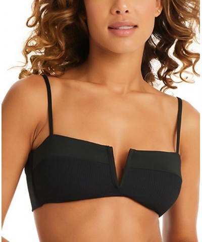 Women's Solid Sandbar V-Wire Tie-Back Bikini Top Black $30.00 Swimsuits