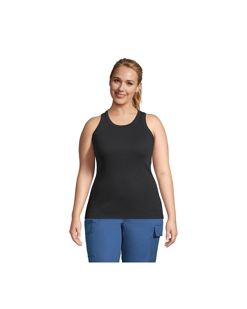 Women's Plus Size 2x2 Rib Crew Neck Tank Top Black $23.57 Tops