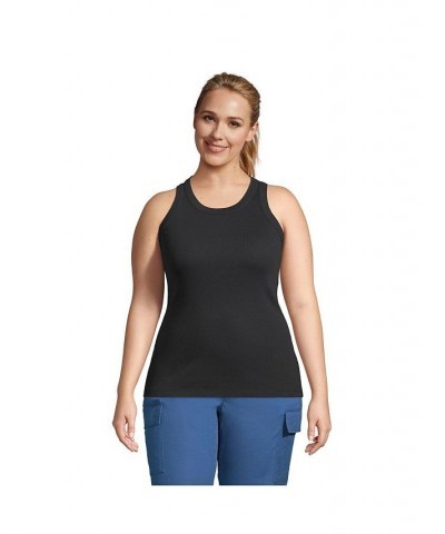 Women's Plus Size 2x2 Rib Crew Neck Tank Top Black $23.57 Tops