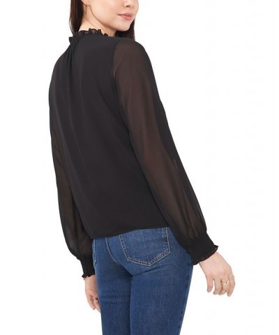 Women's Pleated Yoke Split Neck Top Black $27.25 Tops