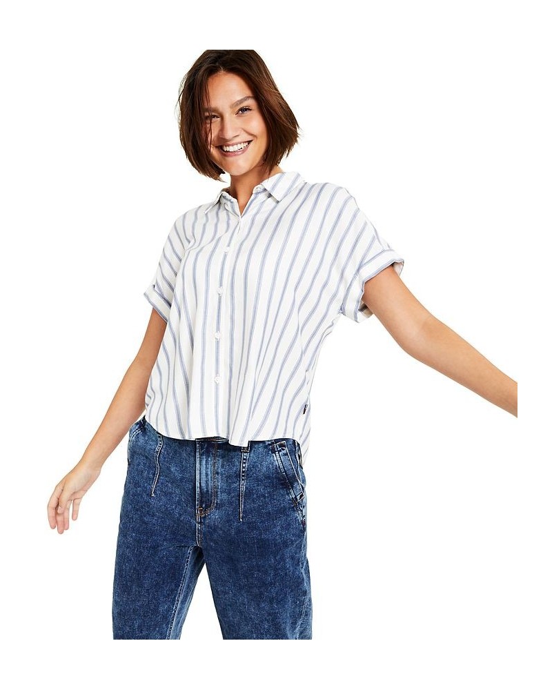 Women's Striped Button-Front Top Blue $21.07 Tops