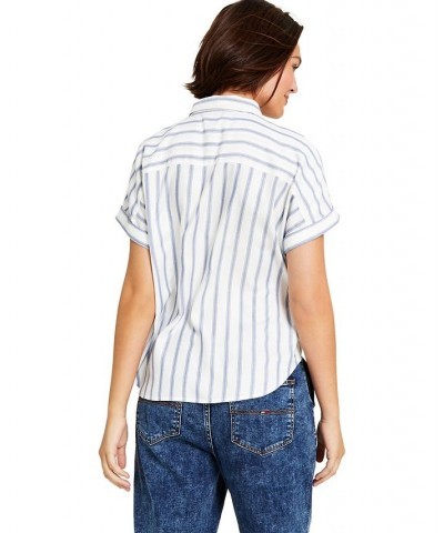 Women's Striped Button-Front Top Blue $21.07 Tops