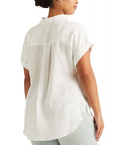 Plus Size Linen Dolman Sleeve Top White $32.85 Tops