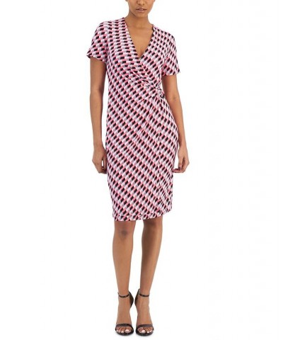 Women's Geometric-Print Gathered-Side Sheath Dress Camellia Multi $45.78 Dresses