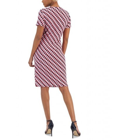 Women's Geometric-Print Gathered-Side Sheath Dress Camellia Multi $45.78 Dresses