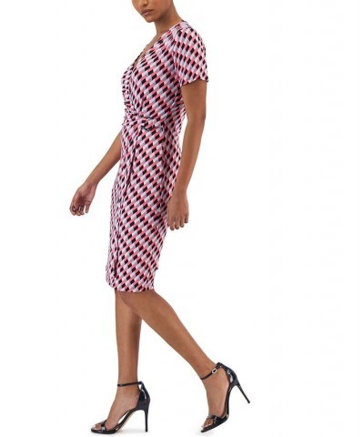 Women's Geometric-Print Gathered-Side Sheath Dress Camellia Multi $45.78 Dresses