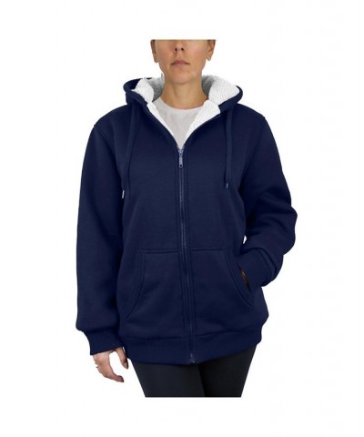 Women's Loose Fit Sherpa Lined Fleece Zip-Up Hoodie Sweatshirt Blue $28.80 Sweatshirts