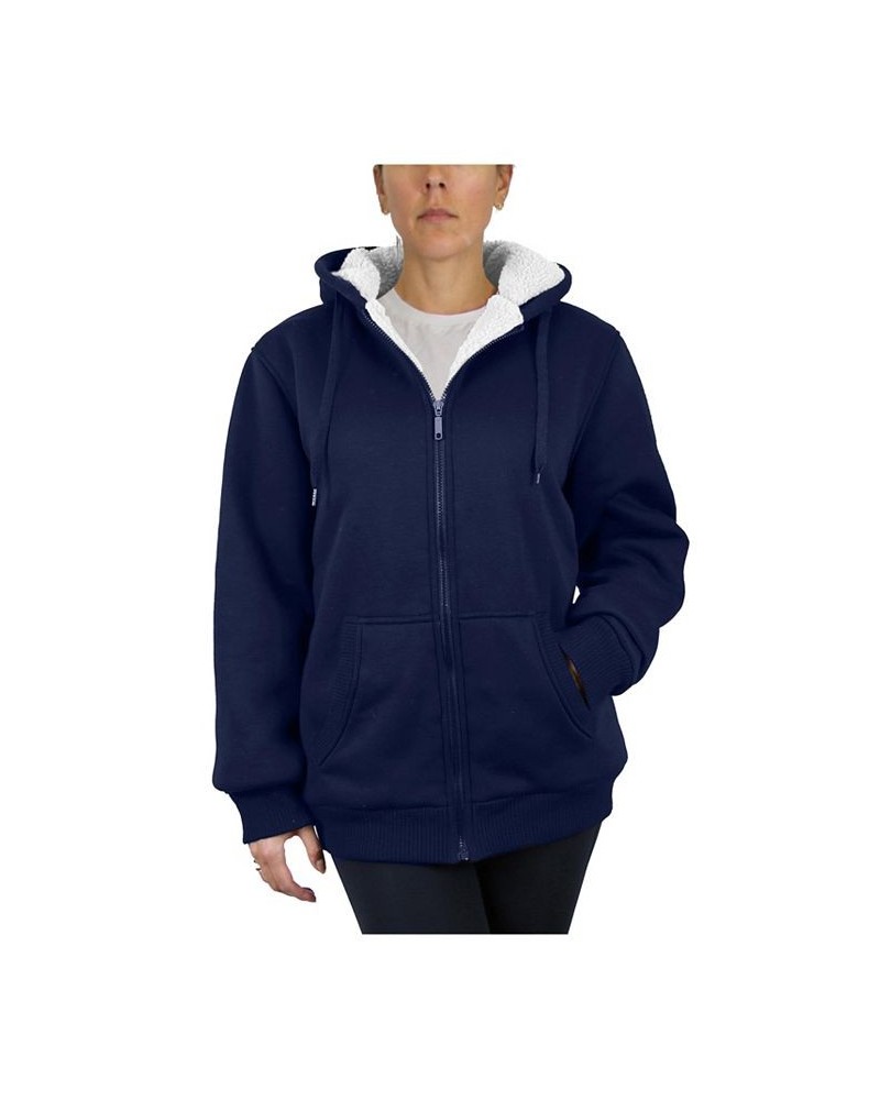 Women's Loose Fit Sherpa Lined Fleece Zip-Up Hoodie Sweatshirt Blue $28.80 Sweatshirts