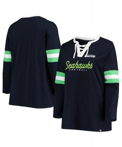 Women's College Navy Seattle Seahawks Plus Size Script Lace-Up Long Sleeve T-shirt Navy $25.30 Tops