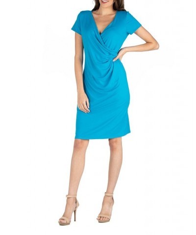 Faux Wrap over Dress with Cap Sleeves Copper $23.08 Dresses