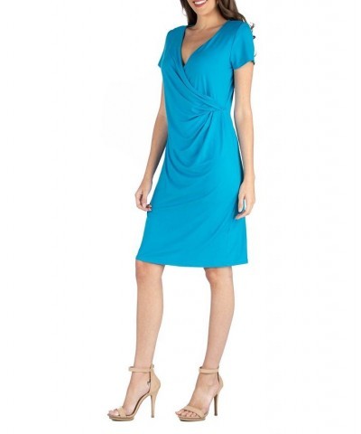 Faux Wrap over Dress with Cap Sleeves Copper $23.08 Dresses