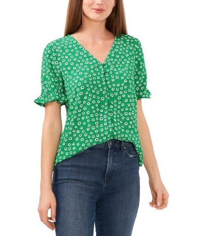 Women's Daisy Melody Ruffle Short Sleeve Blouse Green $19.18 Tops