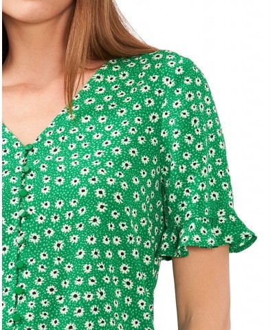 Women's Daisy Melody Ruffle Short Sleeve Blouse Green $19.18 Tops