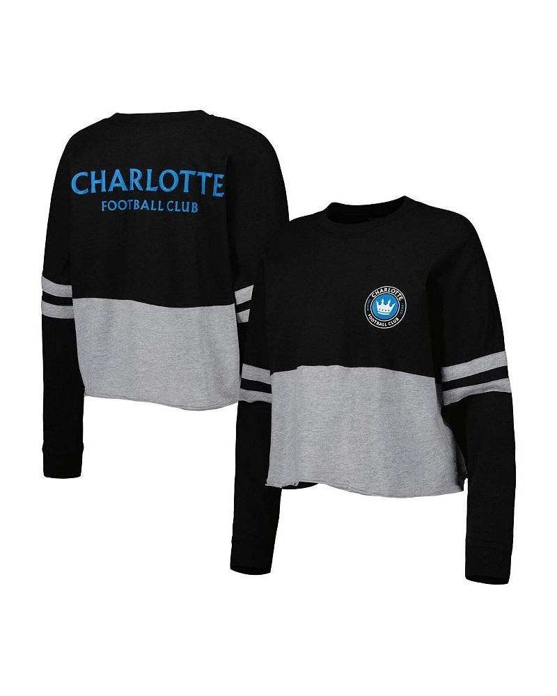 Women's Black Charlotte FC Cropped Retro Jersey Long Sleeve T-shirt Black $27.55 Tops