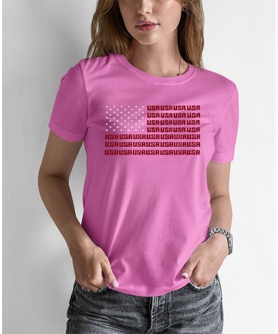 Women's Word Art USA Flag T-shirt Pink $14.35 Tops
