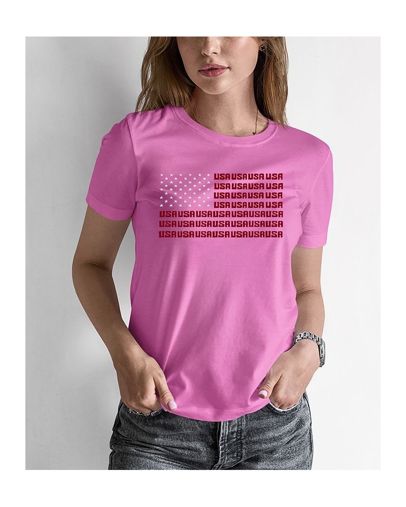 Women's Word Art USA Flag T-shirt Pink $14.35 Tops