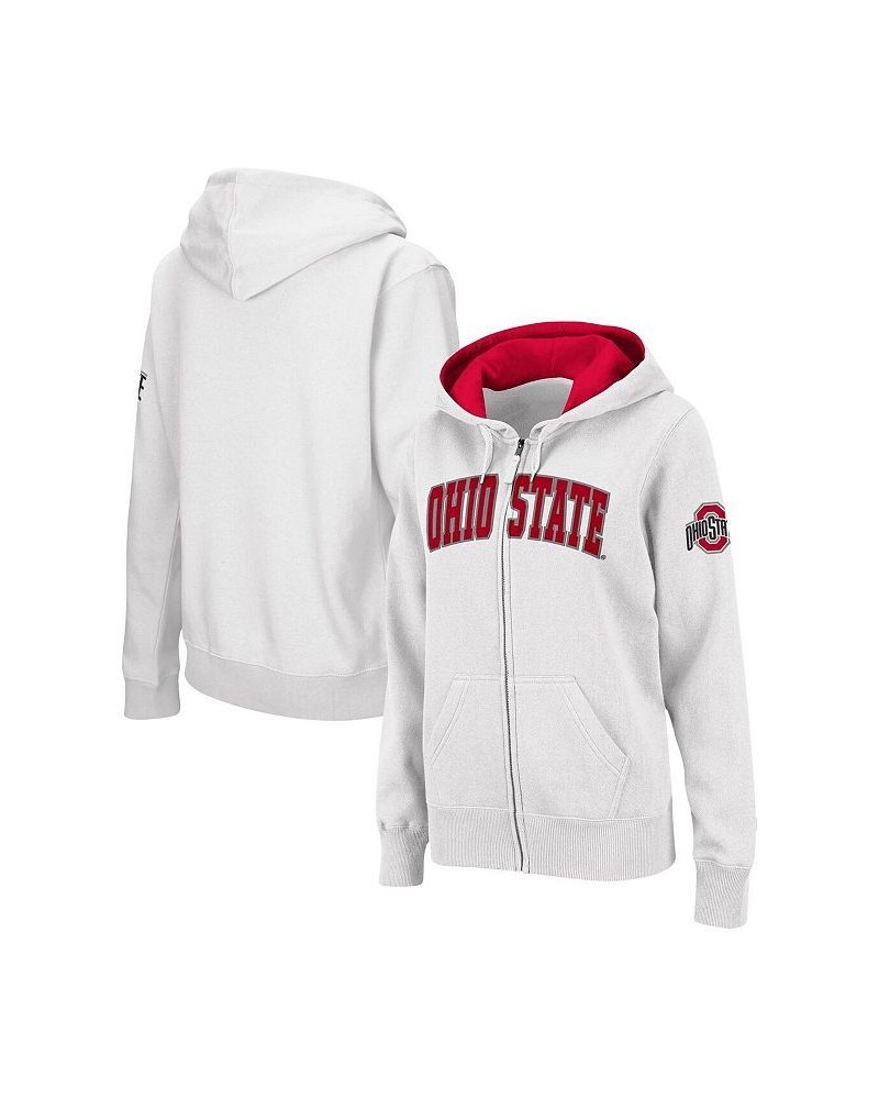 Women's White Ohio State Buckeyes Arched Name Full-Zip Hoodie White $27.30 Sweatshirts