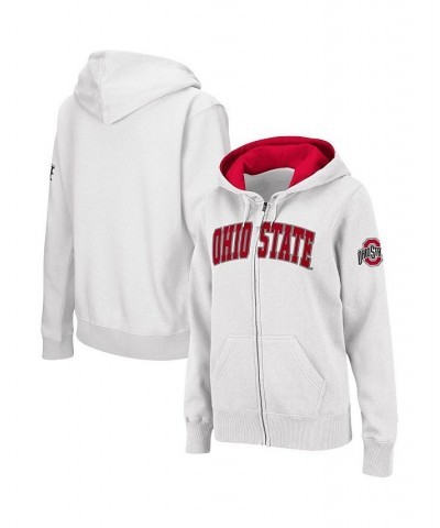 Women's White Ohio State Buckeyes Arched Name Full-Zip Hoodie White $27.30 Sweatshirts