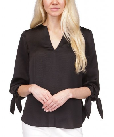 Women's Satin Tie Top Regular & Petite Black $42.14 Tops