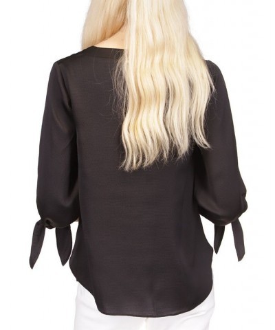 Women's Satin Tie Top Regular & Petite Black $42.14 Tops