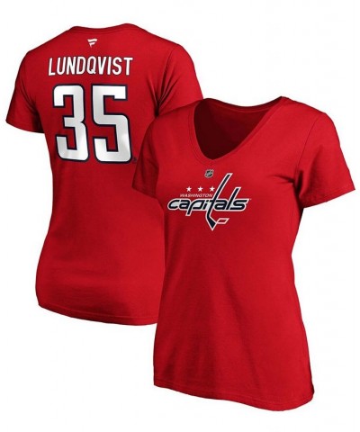 Women's Henrik Lundqvist Red Washington Capitals Authentic Stack Name Number V-Neck T-shirt Red $14.80 Tops