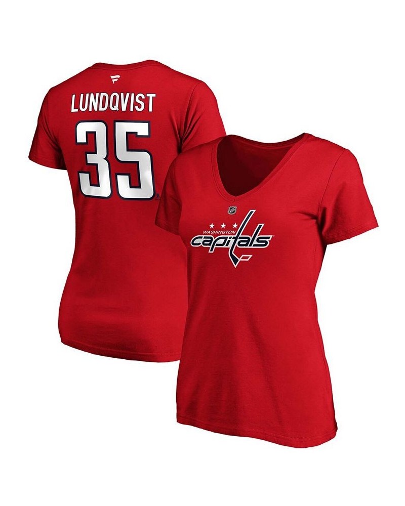 Women's Henrik Lundqvist Red Washington Capitals Authentic Stack Name Number V-Neck T-shirt Red $14.80 Tops